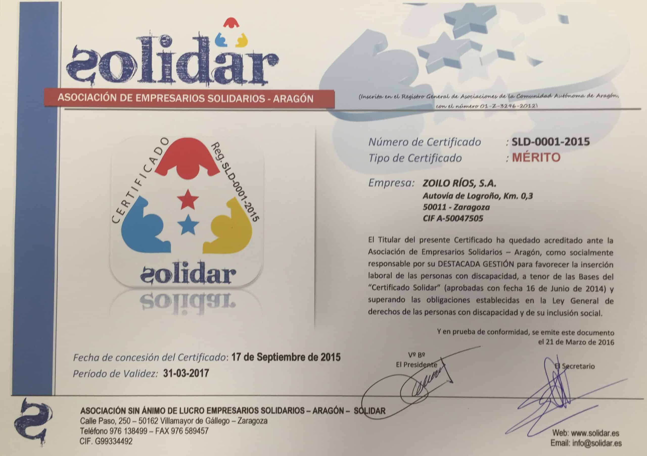 Certificación SOLIDAR